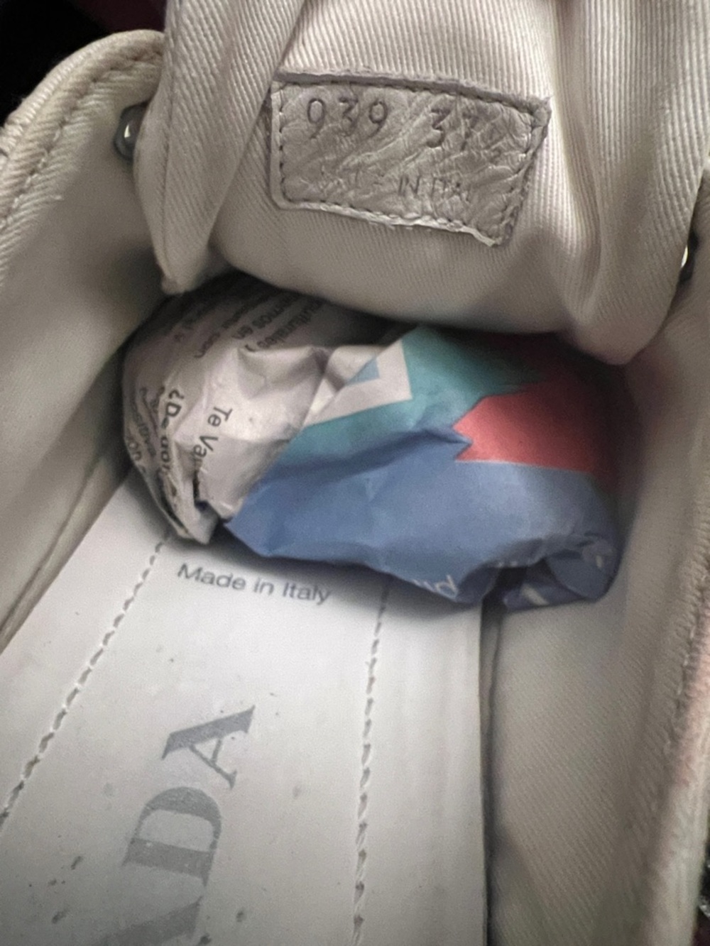 Prada Wheel Gabardine White Canvas Low-Top Sneakers with Logo Heel sz 37 1/2 - Picture 12 of 12